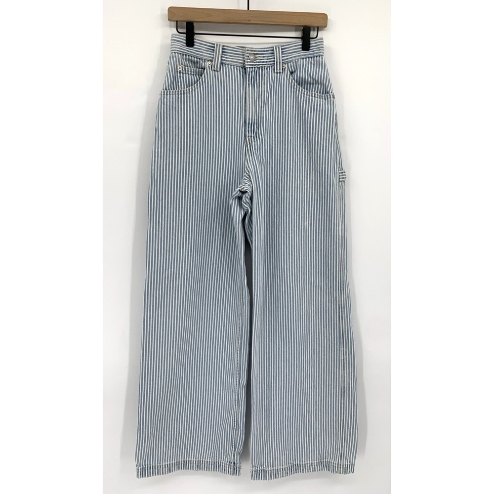 Levis Cinch Baggy Jeans Women 25 Blue White Striped Wide Leg Denim Pants